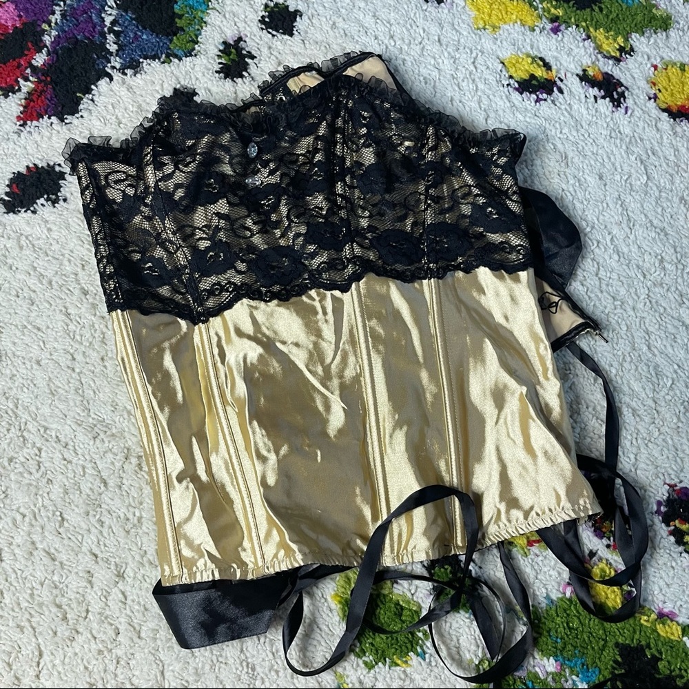 Golden black lace vintage corset top